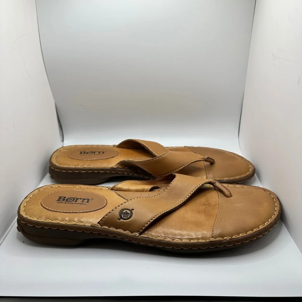 Born Tan Leather Thong Sandals Mens 10 Womens 12 W2116 B6 Hand Crafted Brown